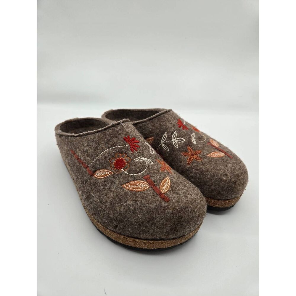 Haflinger Women's Slippers Size 37 Wool Flowers Embroidered